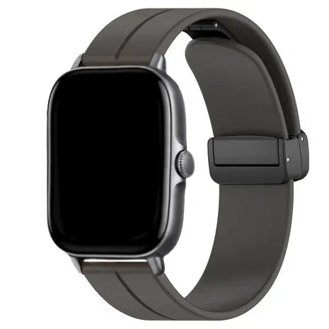 D-Buckle Silicone Strap, dark grey, on a watch, 3/4 front view