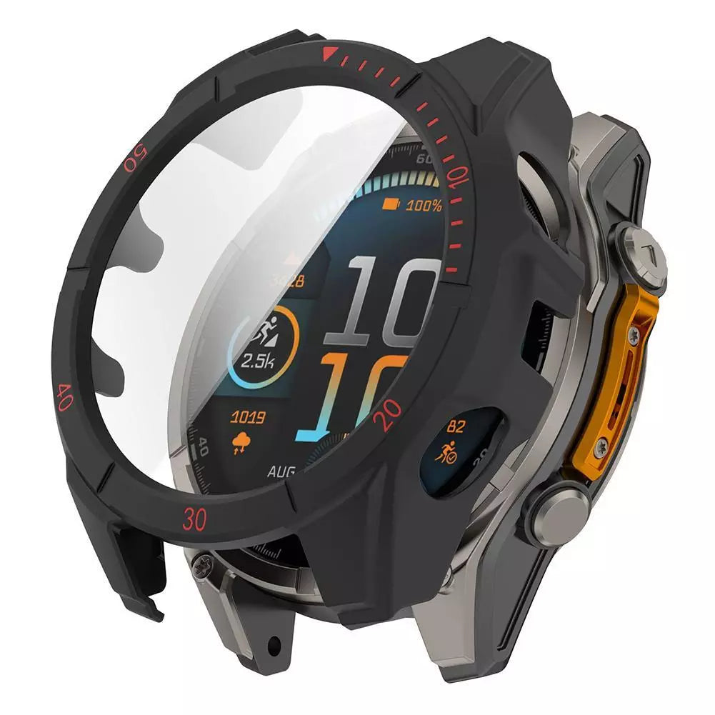 Garmin Fenix 8 - 47mm SOLAR hard case met glas (zwart/rood)