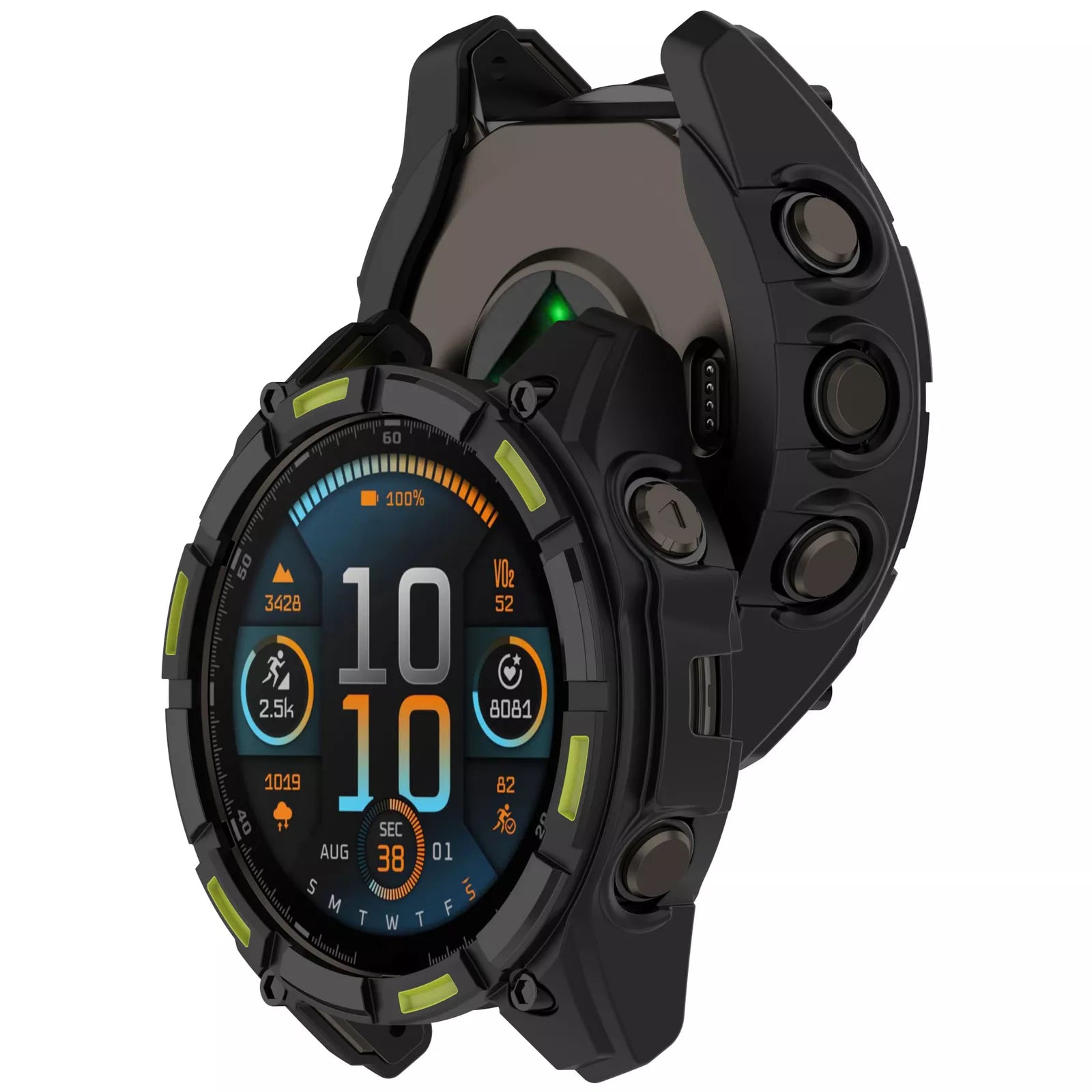 Garmin Fenix 8 - 47mm SOLAR Rugged TPU case (zwart/groen)