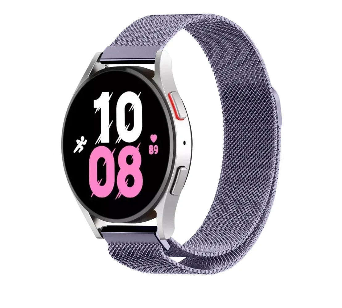 Milanese Strap, light purple, on a watch, 3/4 front view