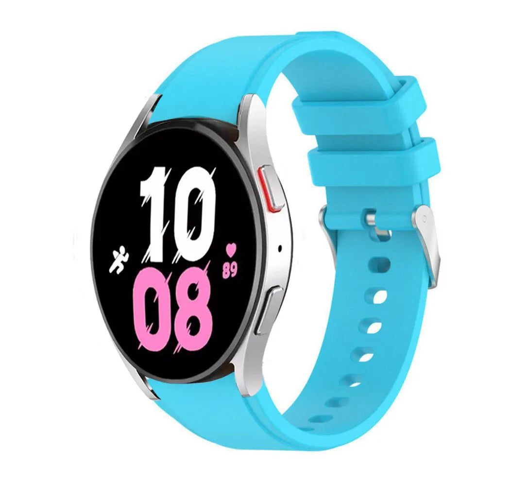 Silicone Strap 'Perfect Fit', light blue, on a watch, 3/4 front view
