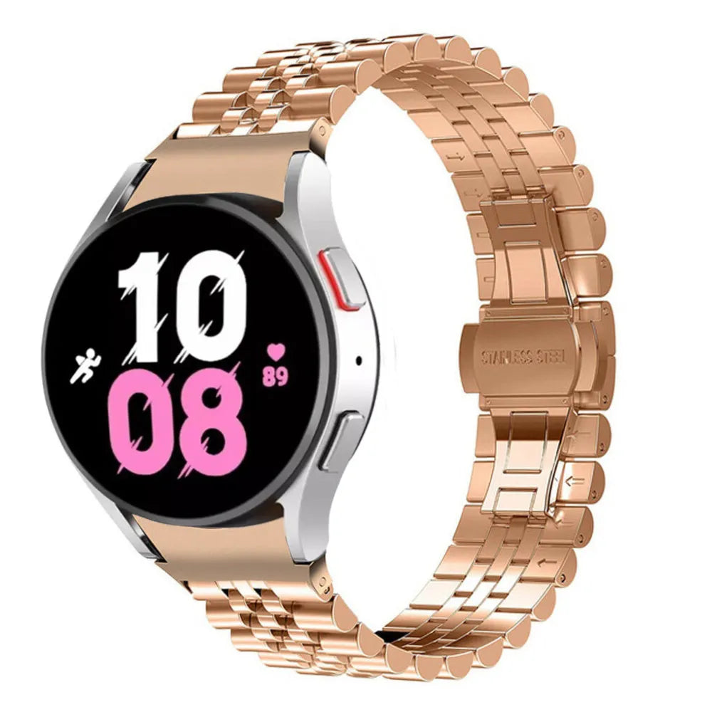 Jubilee Steel Strap, rose gold, on a watch, 3/4 front view