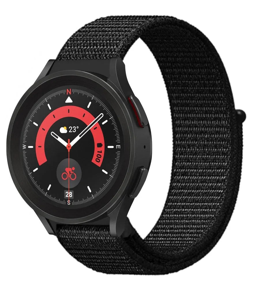 Nylon Strap, black, on a watch, 3/4 front view
