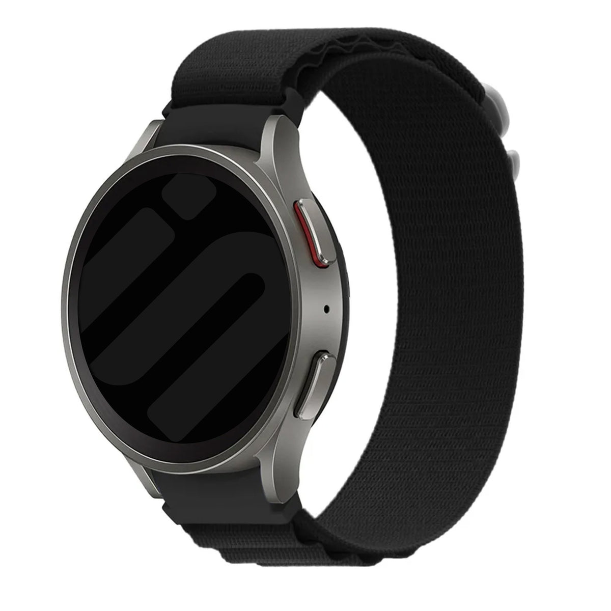 Alpine Nylon Strap, black, on a watch, 3/4 front view