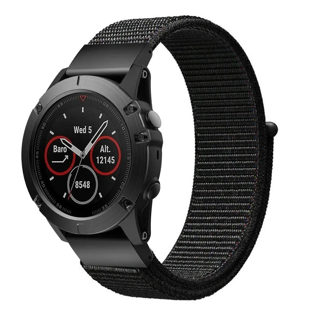Nylon Strap, black, on a watch, 3/4 front view