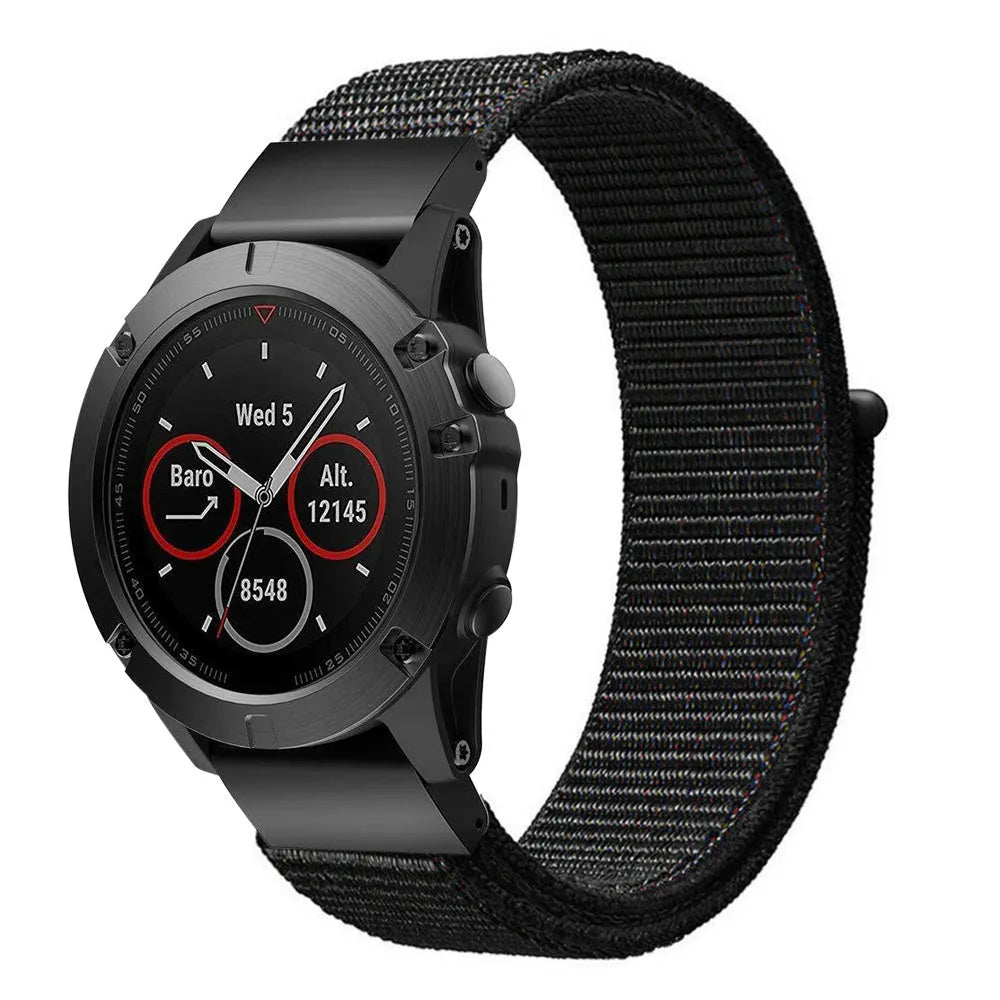 Nylon Strap, black, on a watch, 3/4 front view