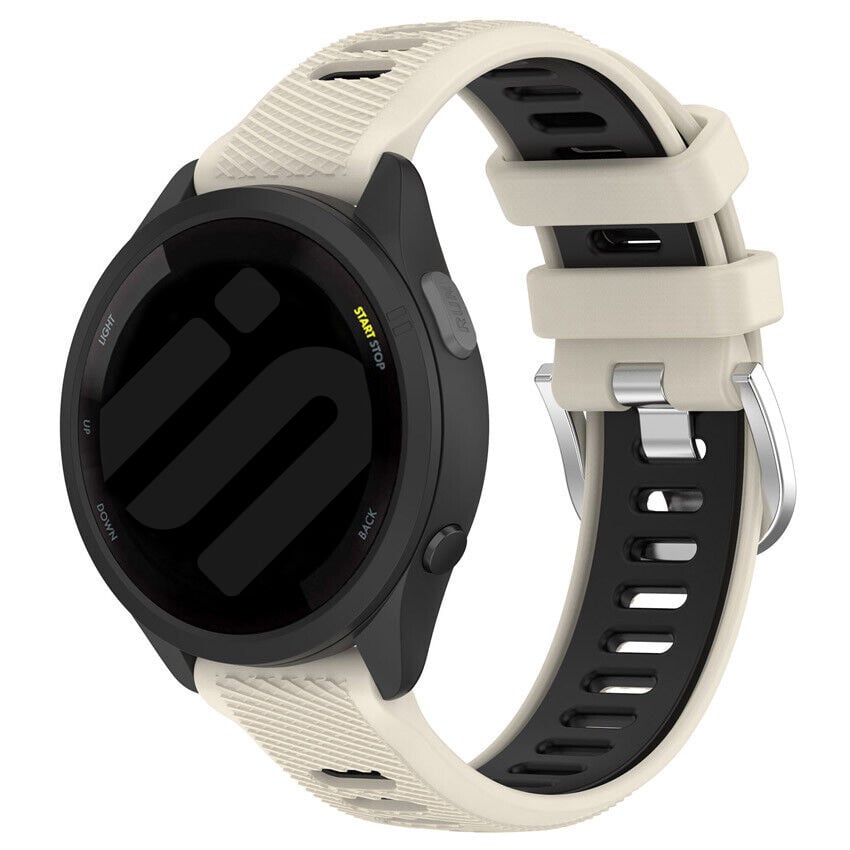 Silicone Buckled Sport Strap, beige/black, on a watch, 3/4 front view