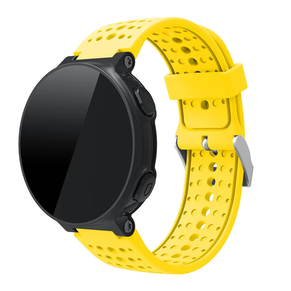 Silicone Strap, yellow, on a watch, 3/4 front view