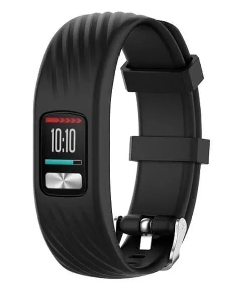 Silicone Strap, black, on a watch, 3/4 front view