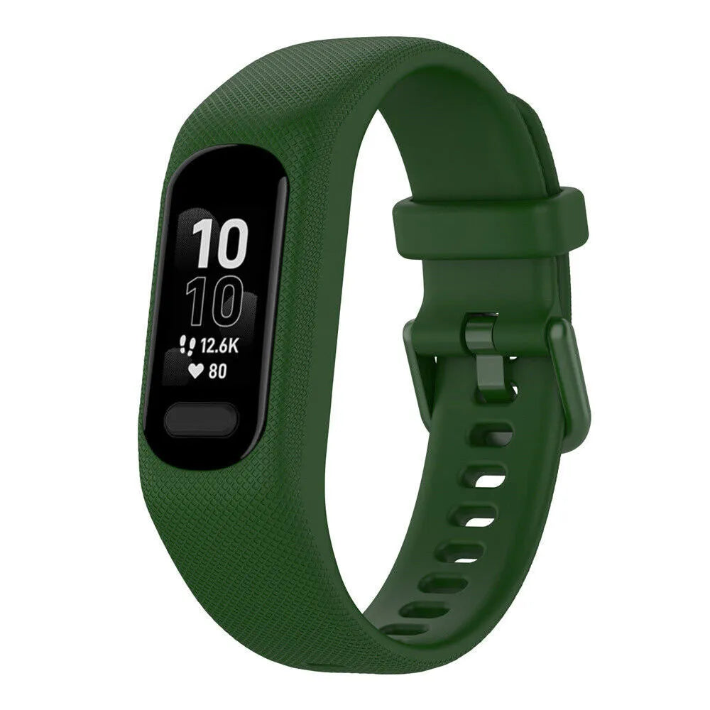 Silicone Strap, dark green, on a watch, 3/4 front view