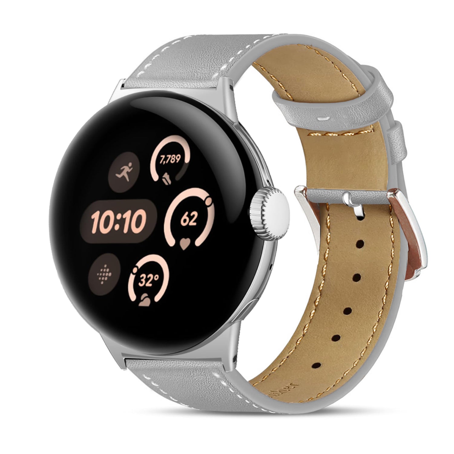 Google Pixel Watch 4 - 45mm modern leren band (grijs)