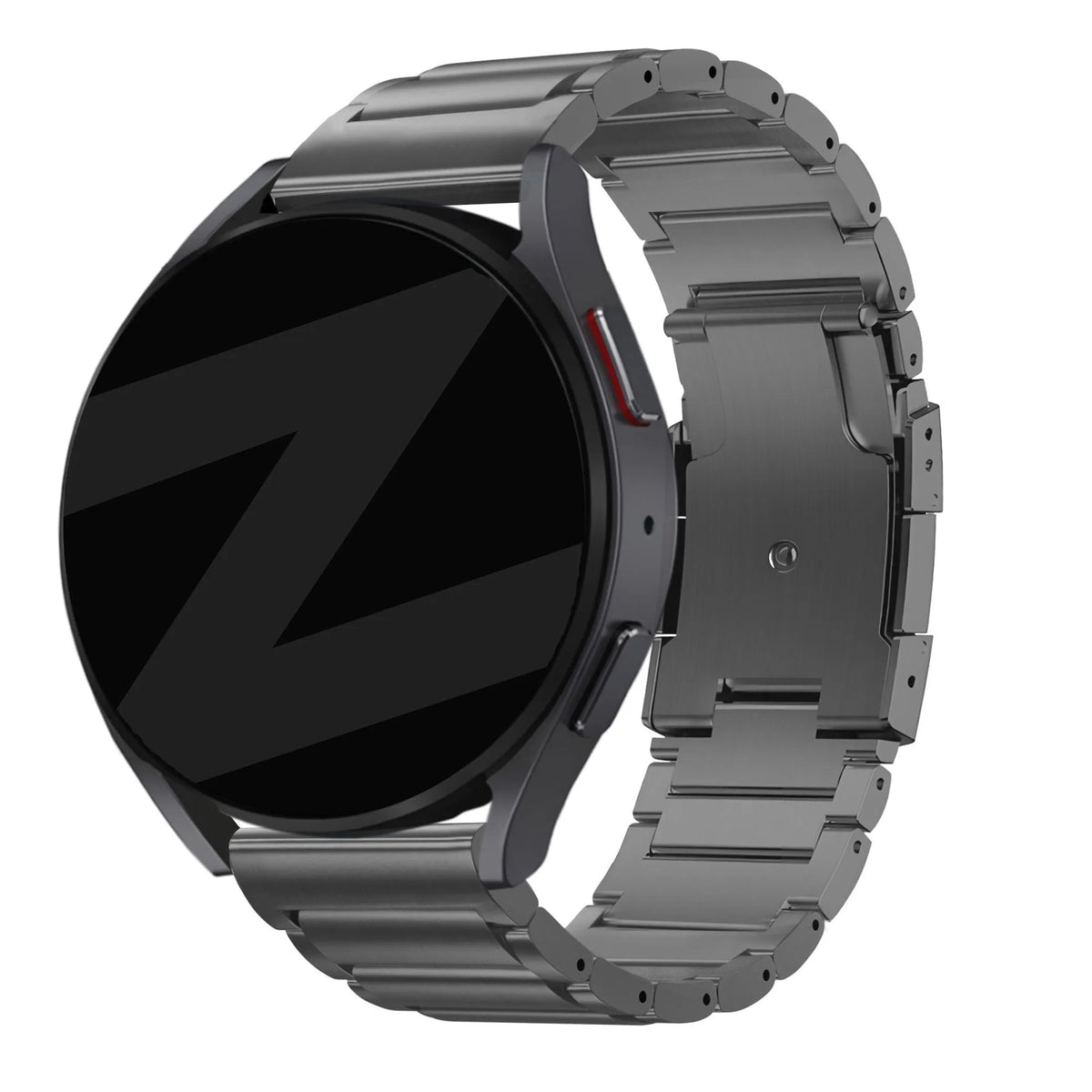 Titanium Strap 'Classic', graphite, on a watch, 3/4 front view