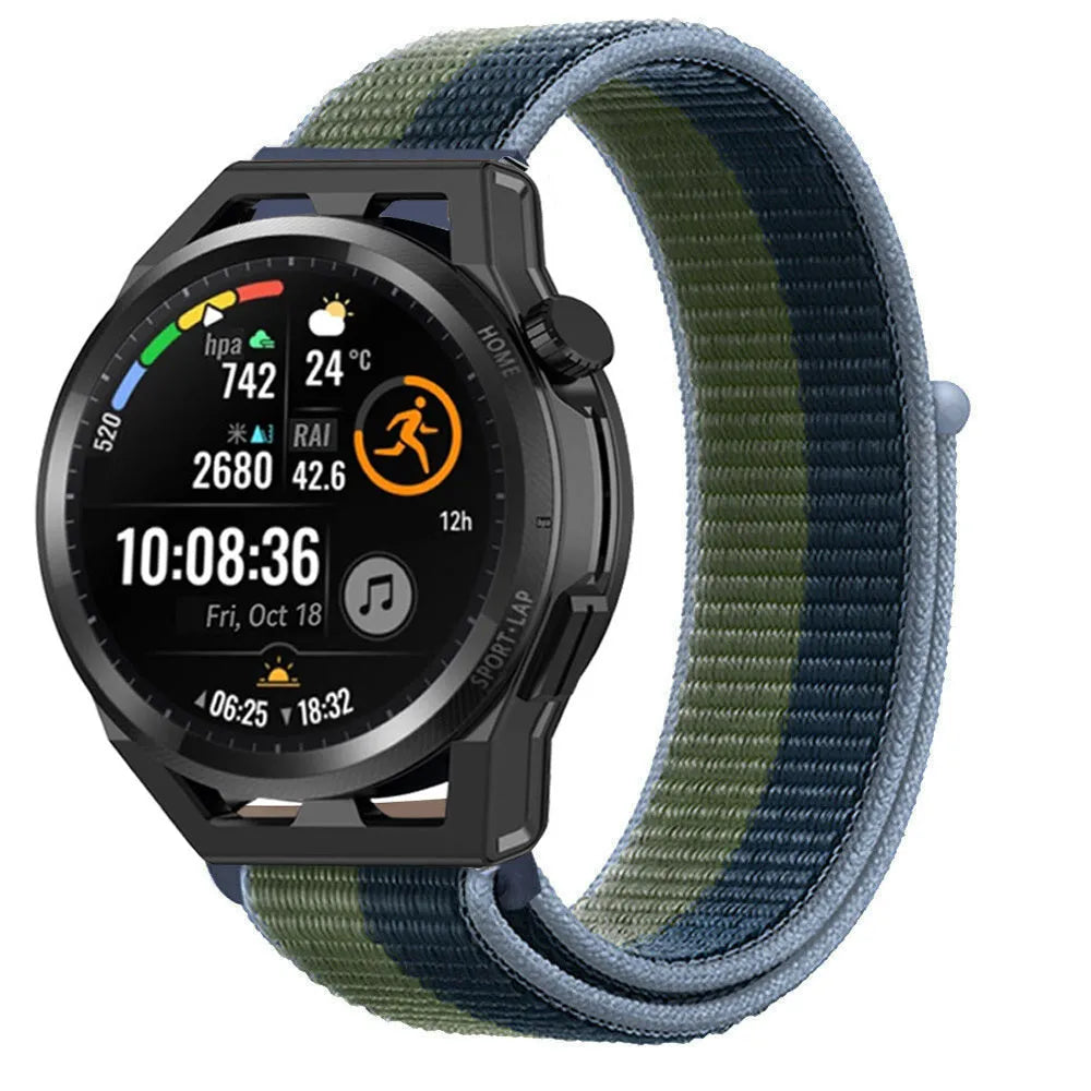 Nylon Strap, moss green, on a watch, 3/4 front view