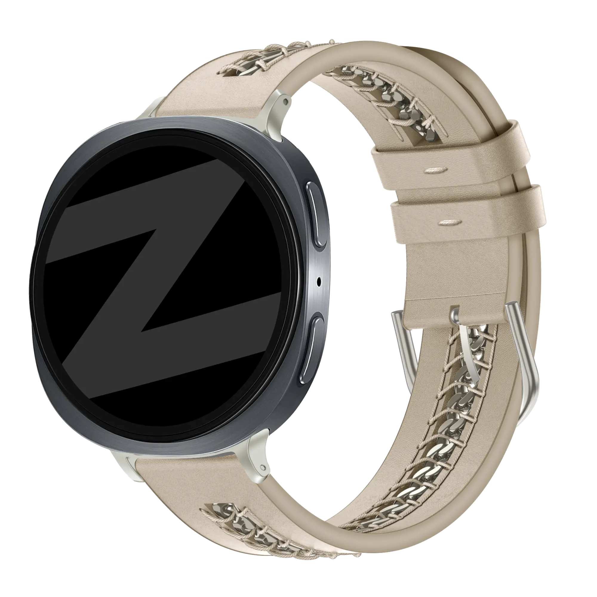 Bandz Samsung Galaxy Watch 9 - 40mm leren band 'Chains' (beige)