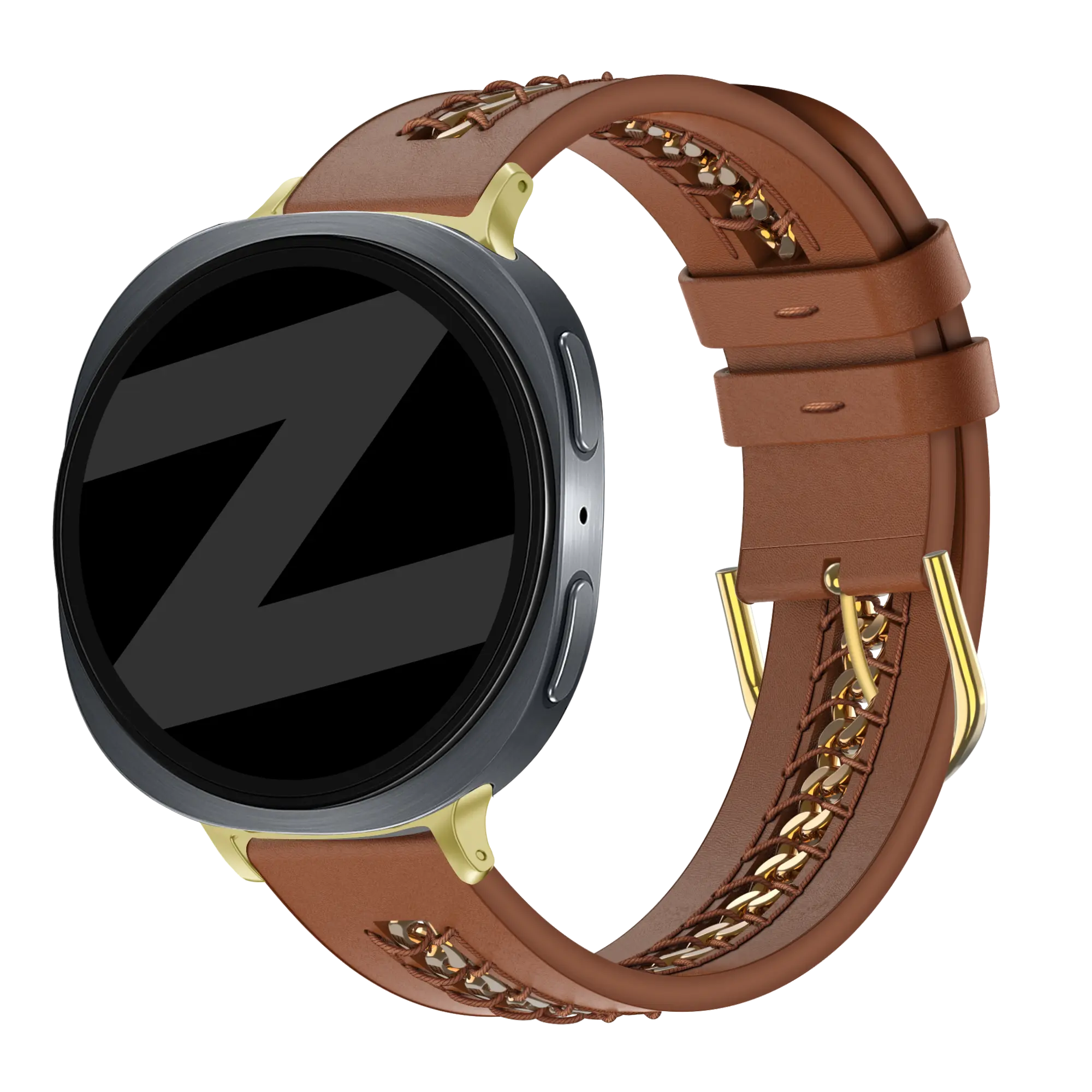 Bandz Samsung Galaxy Watch 9 - 40mm leren band 'Chains' (bruin)