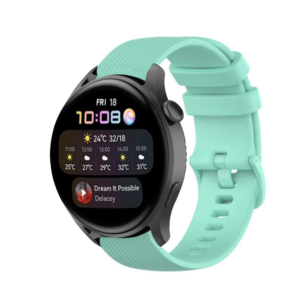 Premium Silicone Strap, aqua, on a watch, 3/4 front view