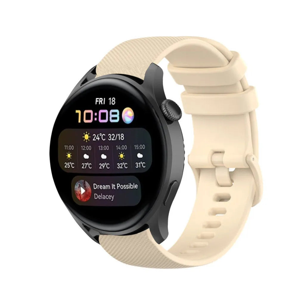 Premium Silicone Strap, beige, on a watch, 3/4 front view