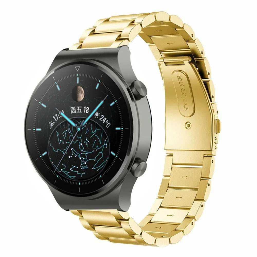 Steel Strap, gold, on a watch, 3/4 front view