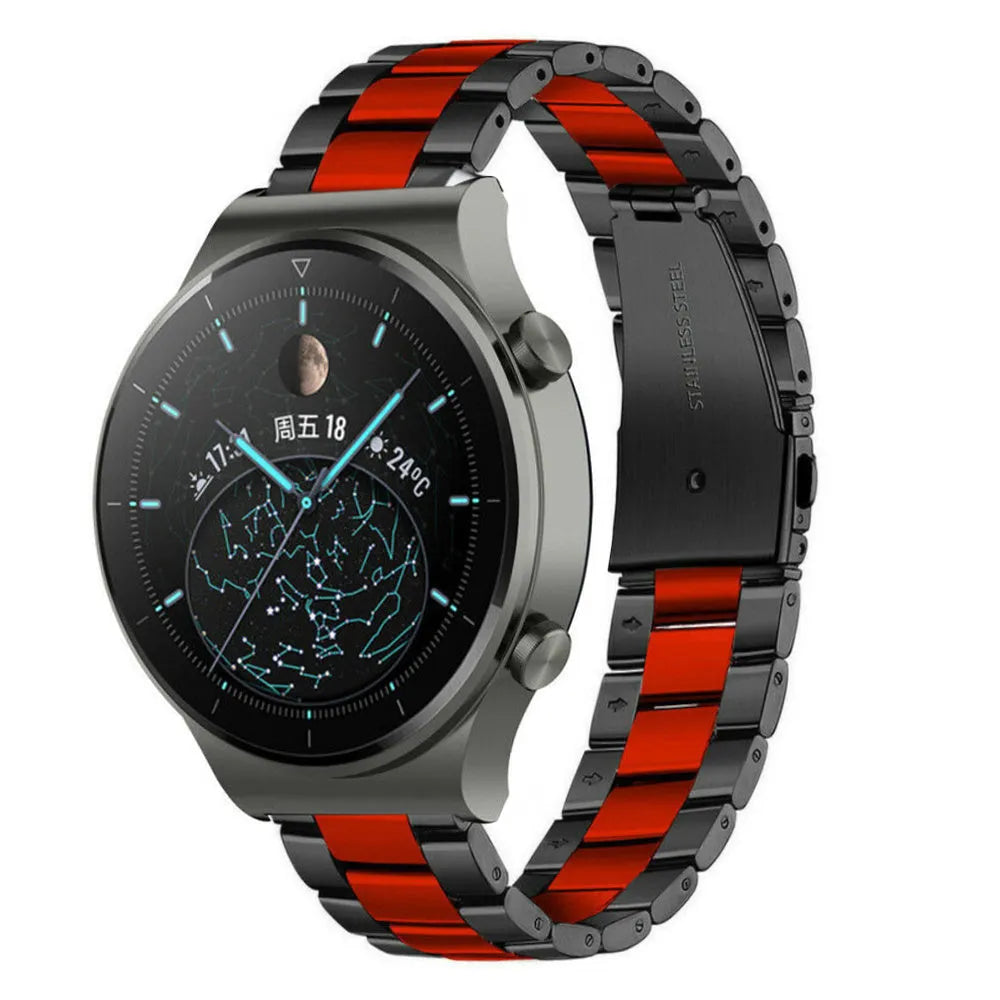 Steel Strap, black/red, on a watch, 3/4 front view