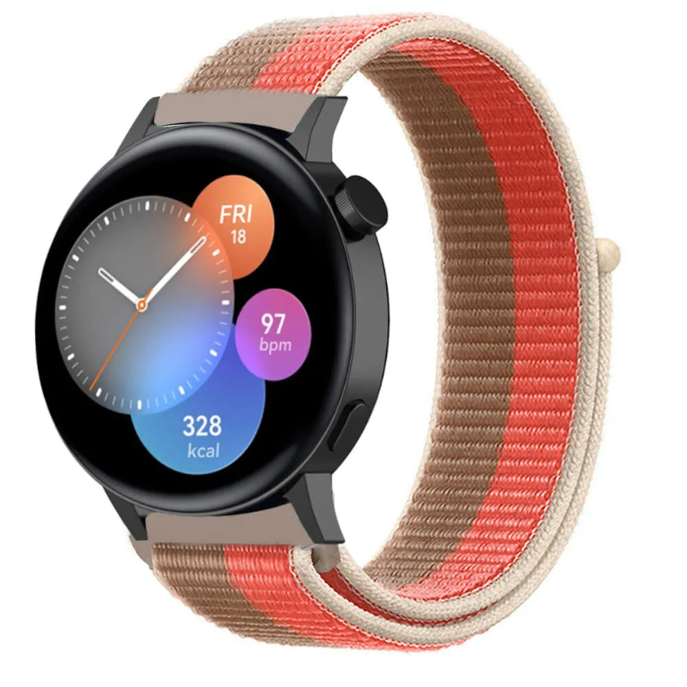 Nylon Strap, pink pomelo, on a watch, 3/4 front view