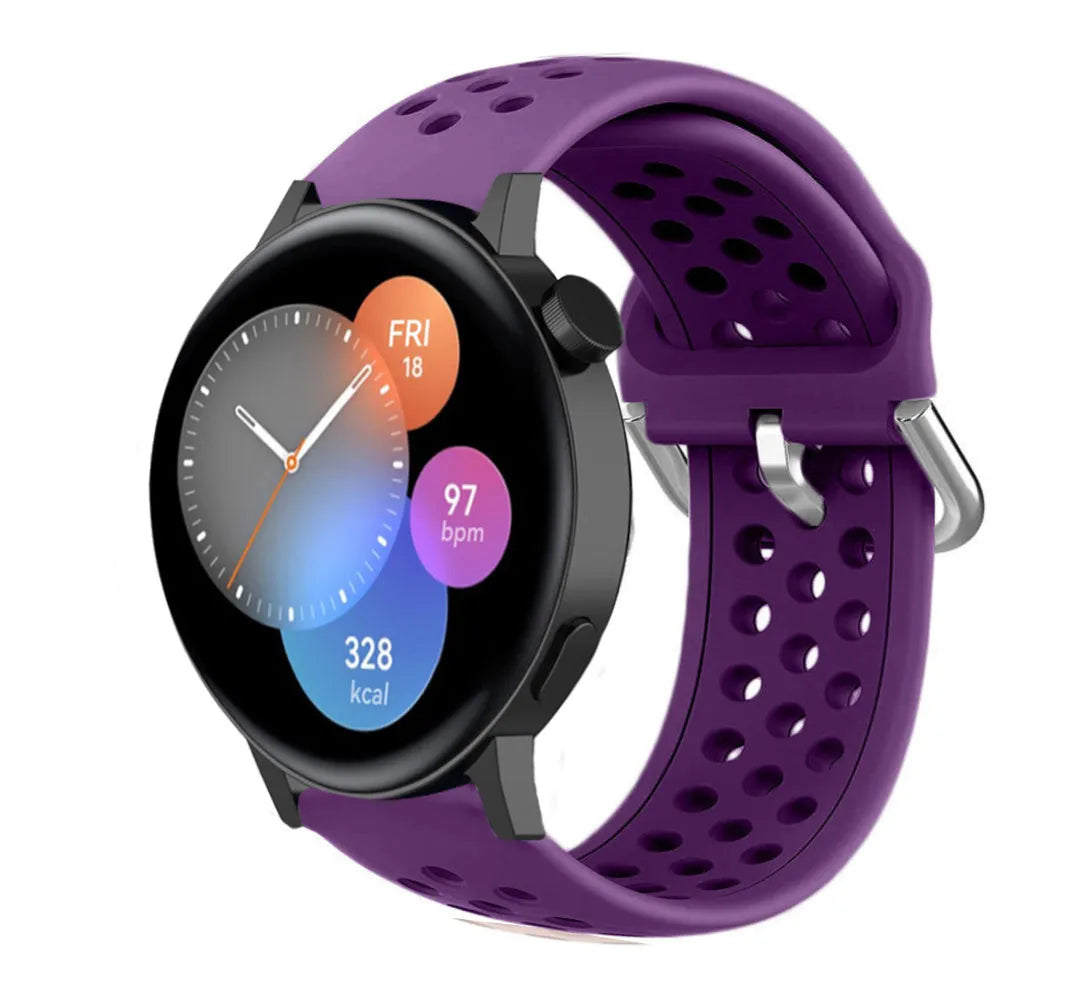Breathable Silicone Strap, purple, on a watch, 3/4 front view