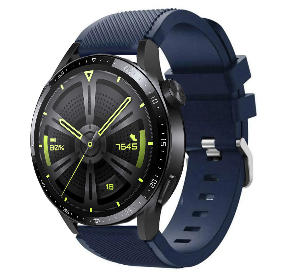 Twill Silicone Strap, dark blue, on a watch, 3/4 front view