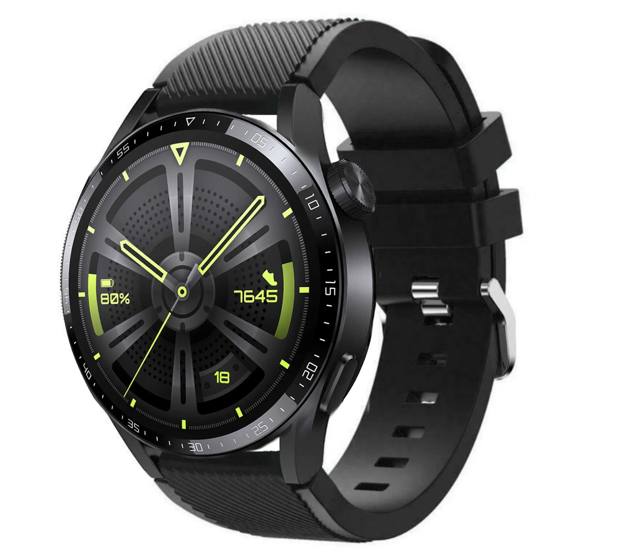 Twill Silicone Strap, black, on a watch, 3/4 front view