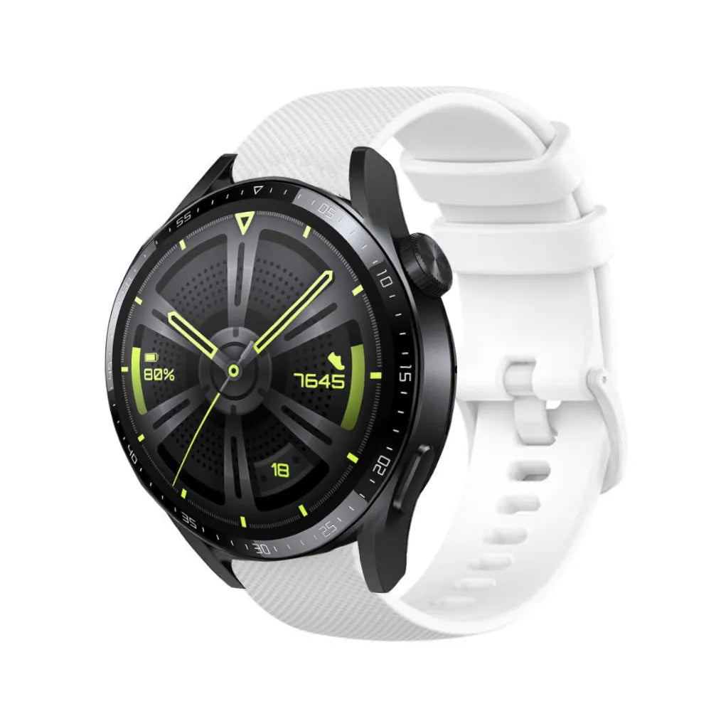 Premium Silicone Strap, white, on a watch, 3/4 front view