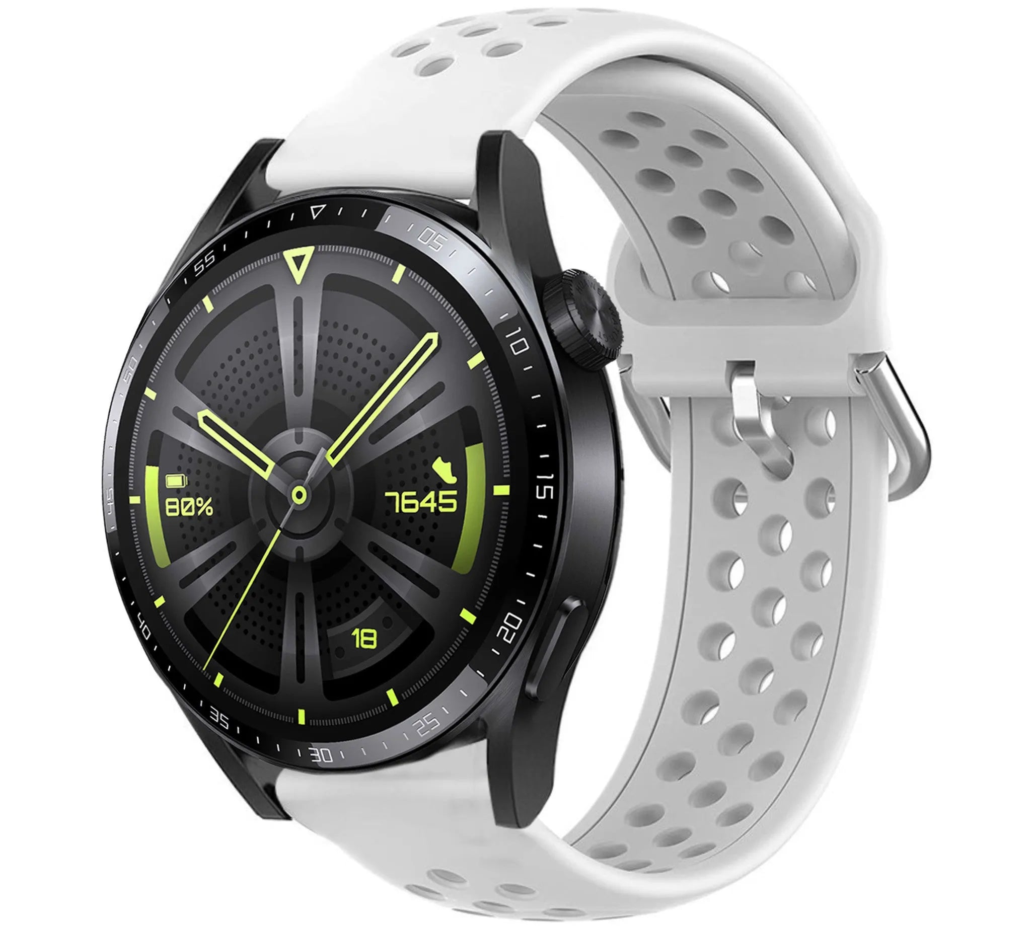 Breathable Silicone Strap, white, on a watch, 3/4 front view
