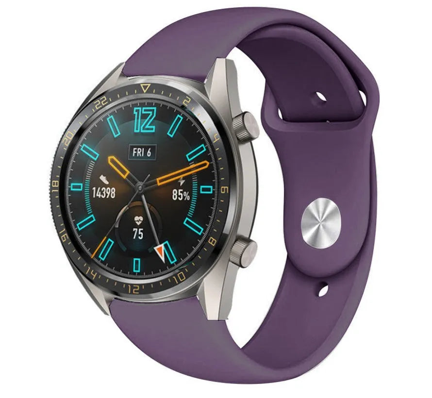 Silicone Sport Strap, purple, on a watch, 3/4 front view