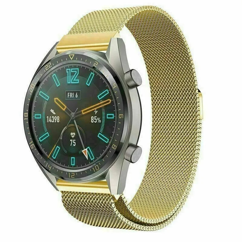 Milanese Strap, gold, on a watch, 3/4 front view