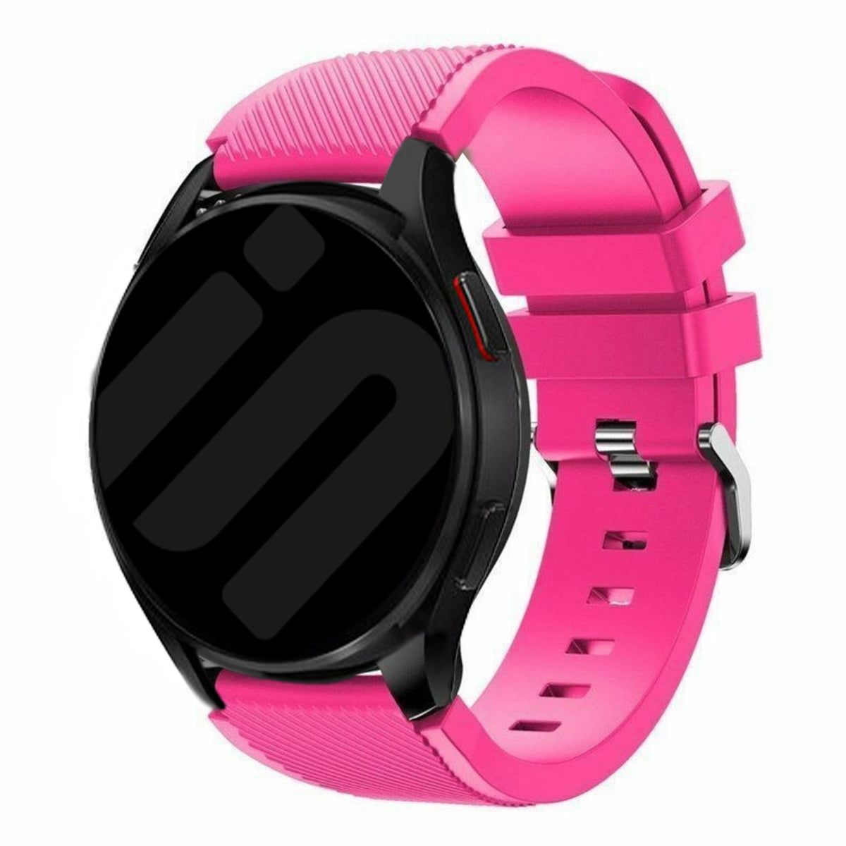 Twill Silicone Strap, bright pink, on a watch, 3/4 front view