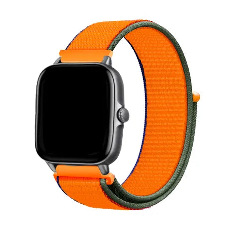 Nylon Strap, kumquat, on a watch, 3/4 front view