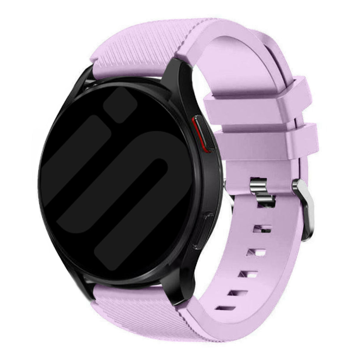 Twill Silicone Strap, lilac, on a watch, 3/4 front view