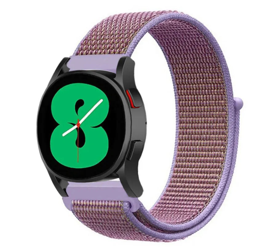 Nylon Strap, purple, on a watch, 3/4 front view