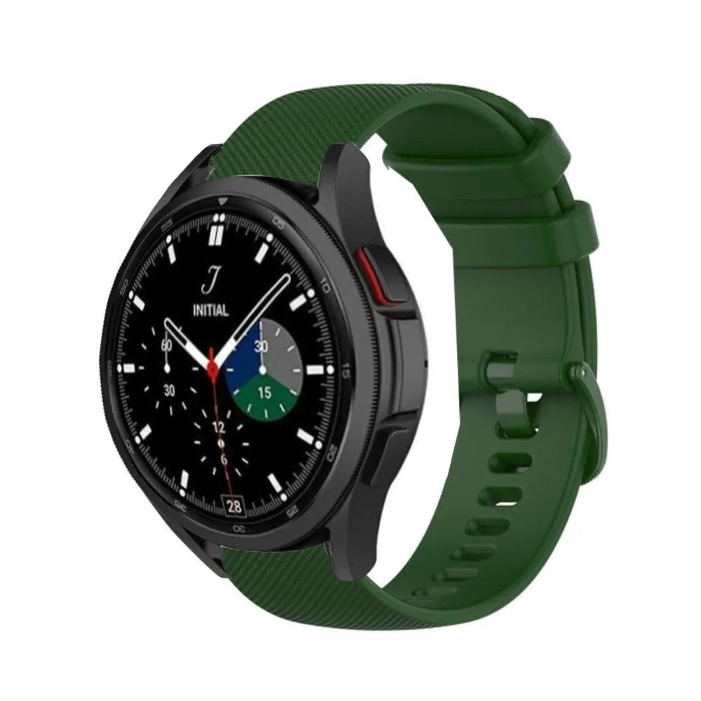 Premium Silicone Strap, army green, on a watch, 3/4 front view