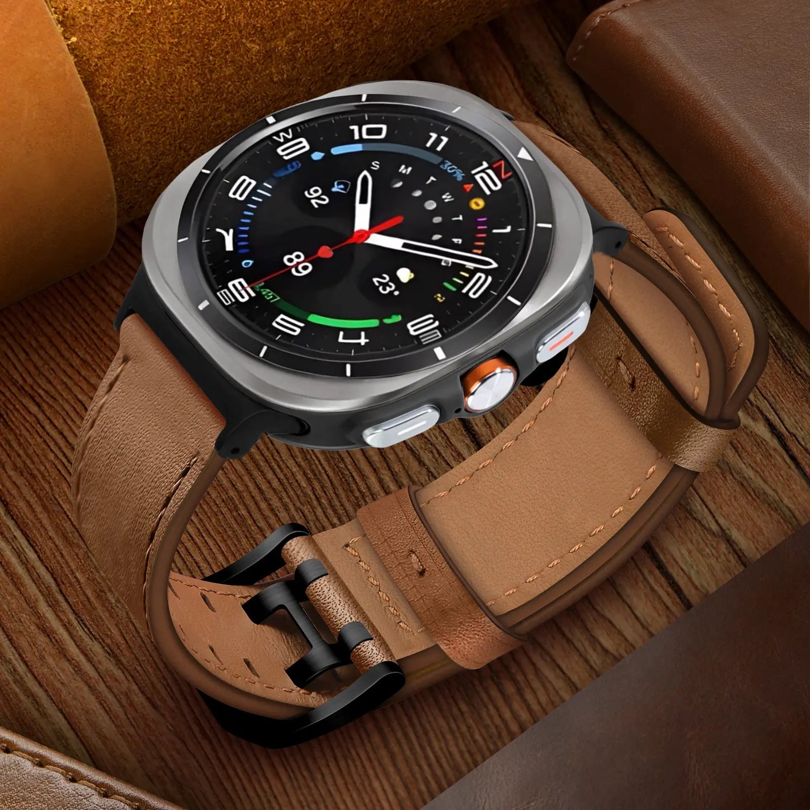 Samsung Galaxy Watch Ultra 2 double pin leren band (bruin)