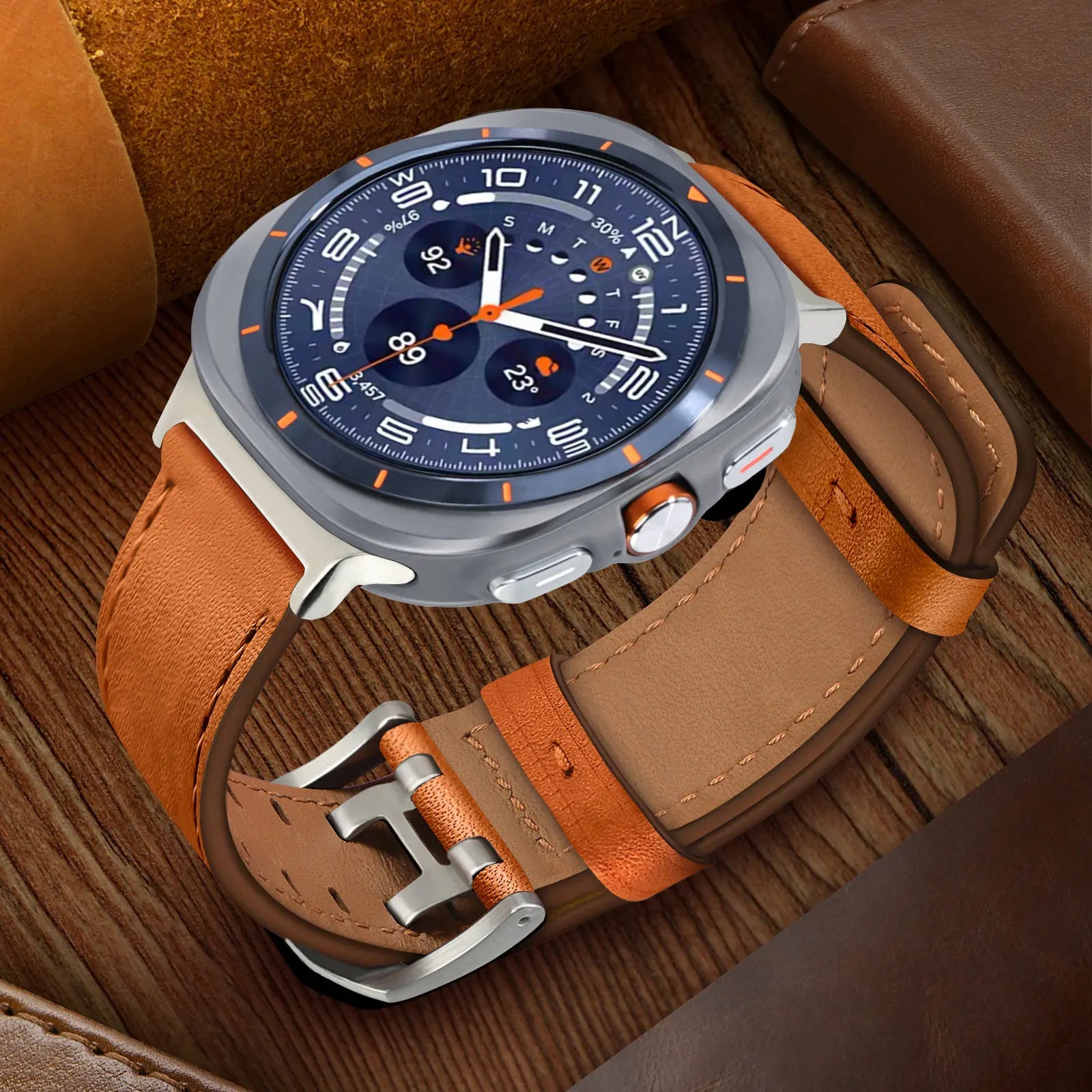 Samsung Galaxy Watch Ultra 2 Double Pin Leather Strap (Orange)