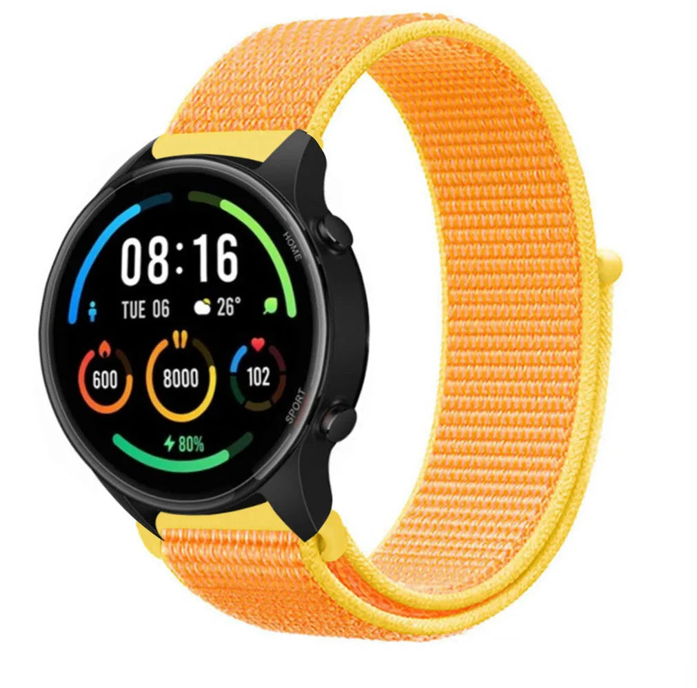 Nylon Strap, light yellow, on a watch, 3/4 front view