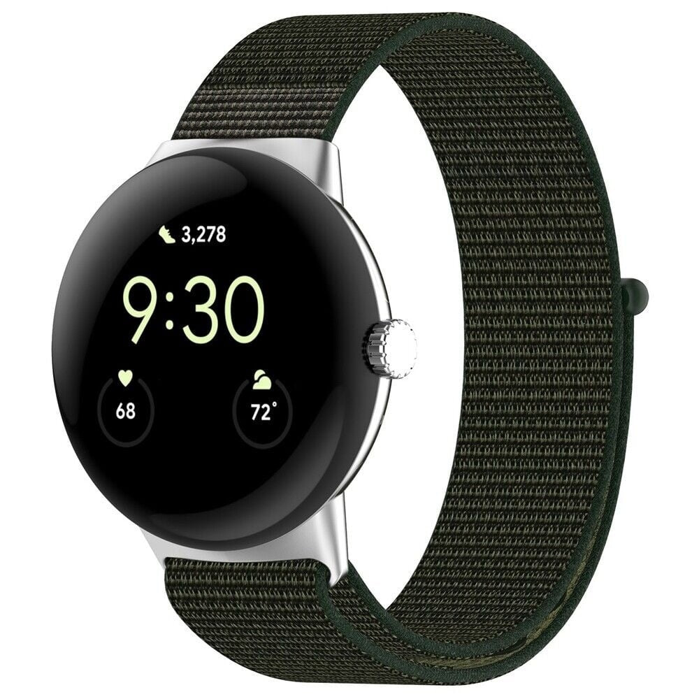 Nylon Strap, green, on a watch, 3/4 front view