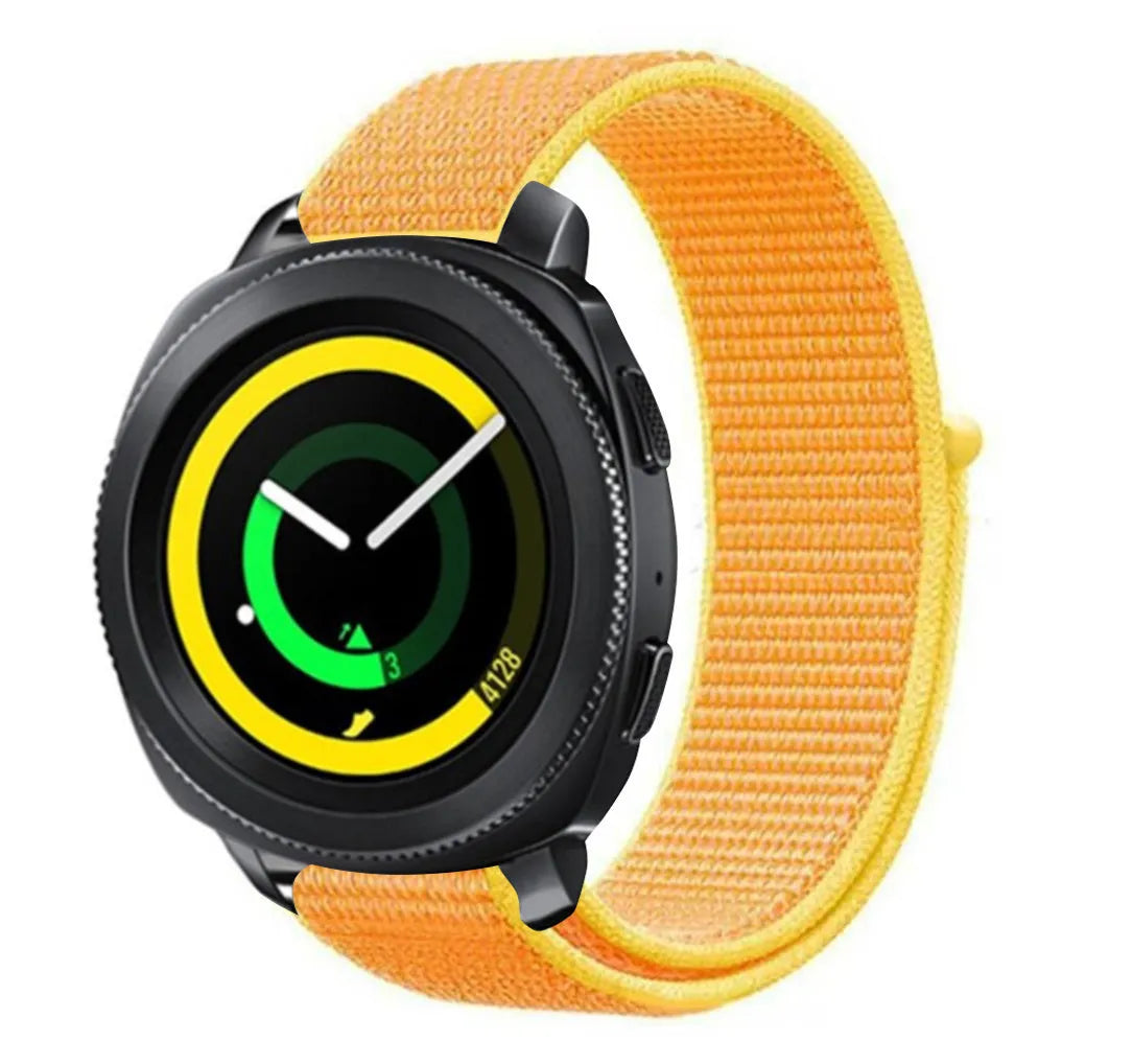 Nylon Strap, light yellow, on a watch, 3/4 front view