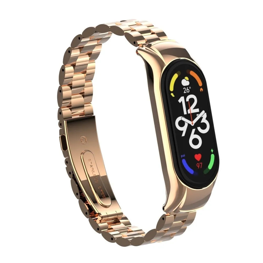 Steel Strap, rose gold, on a watch, 3/4 front view