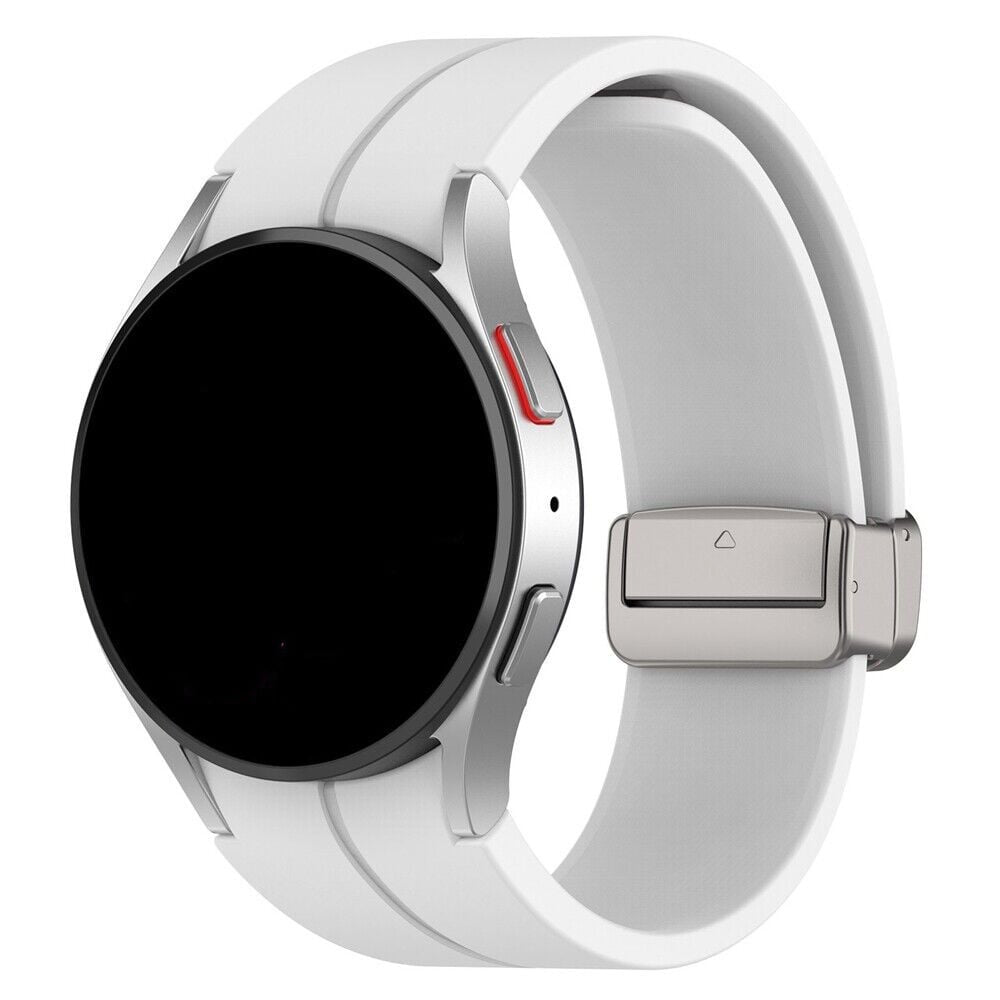 Silicone Magnetic Sport Strap, white, on a watch, 3/4 front view