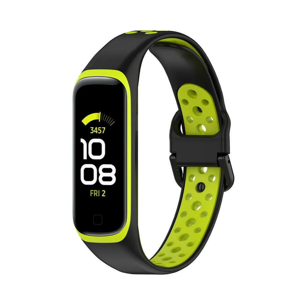 Silicone Sport Strap, black/yellow, on a watch, 3/4 front view