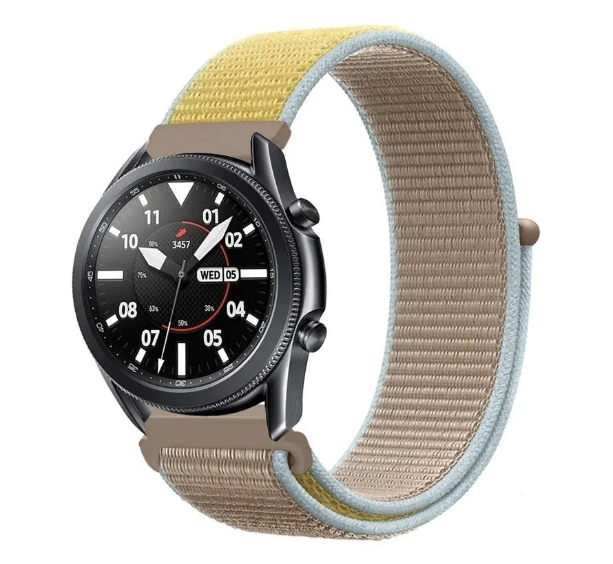Nylon Strap, camel, on a watch, 3/4 front view