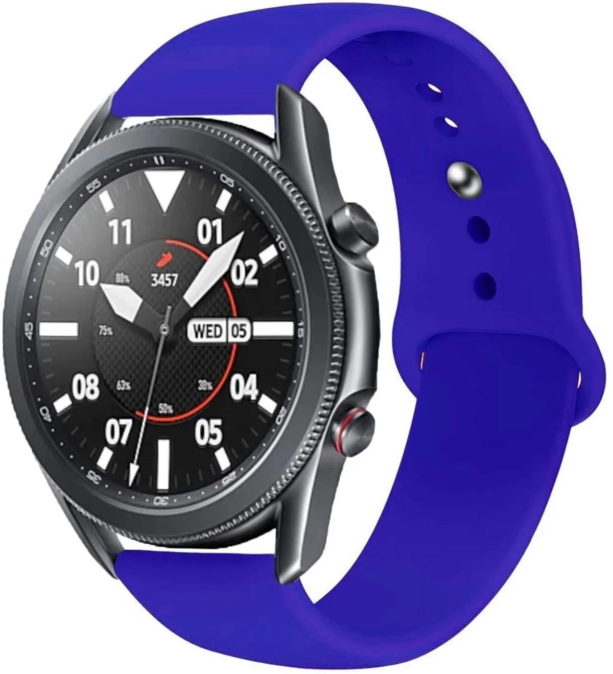 Silicone Sport Strap, blue, on a watch, 3/4 front view