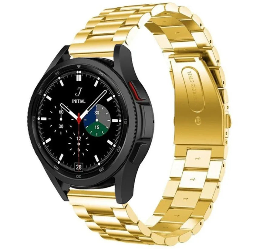 Steel Strap, gold, on a watch, 3/4 front view