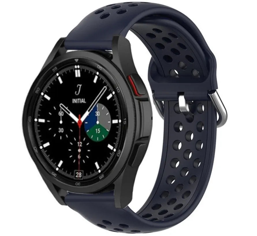 Breathable Silicone Strap, dark blue, on a watch, 3/4 front view