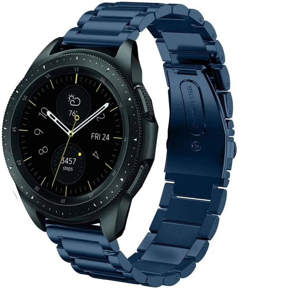 Steel Strap, blue, on a watch, 3/4 front view