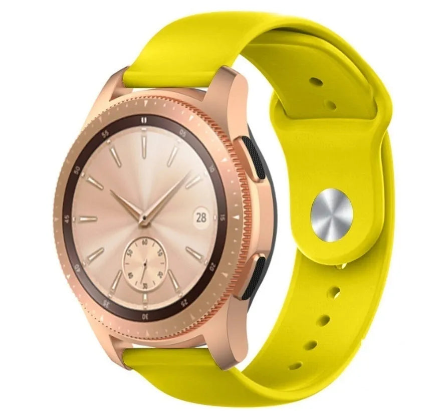 Silicone Sport Strap, yellow, on a watch, 3/4 front view
